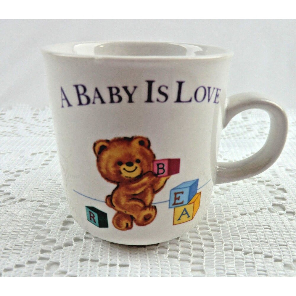 Vintage Russ Baby Cup A Baby is Love Teddy Bear Birth Shower Christening Gift